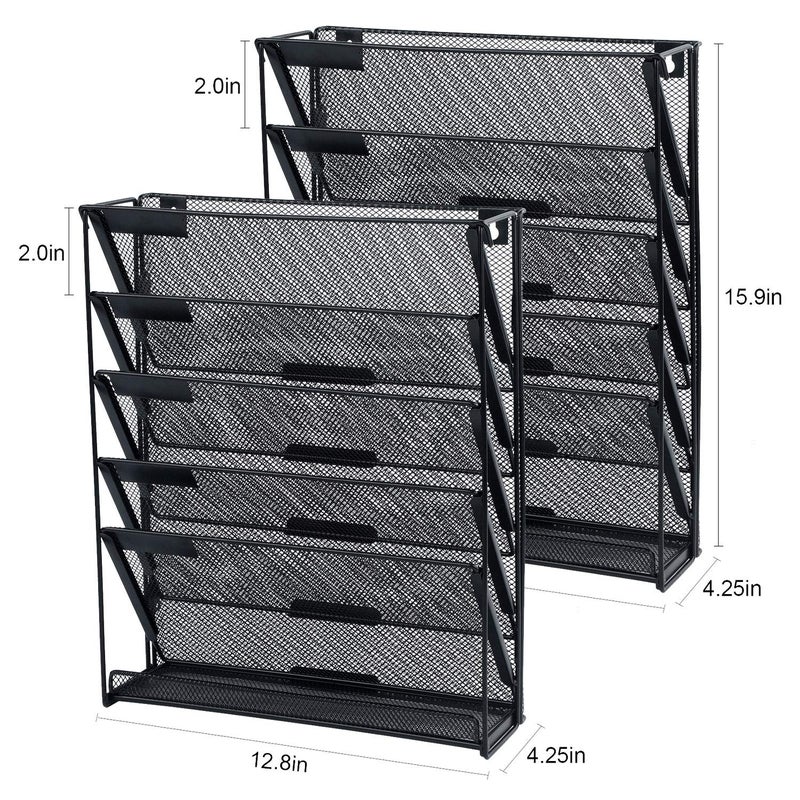 samstar 2 Pack Wall File Organizer, 6-Tier Wall Mount Paper Holder Vertical File Rack for Office Home, Black. - Image 2